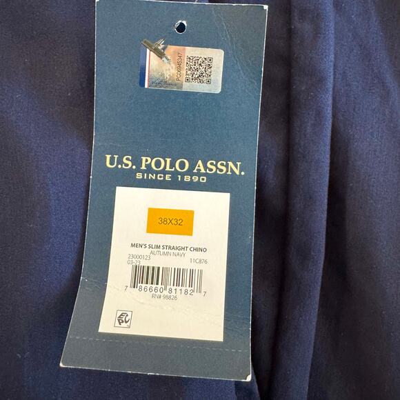 NWT U.S. Polo Assn | Autumn Navy Blue Slim Straight Chino Pants | Men’s 38x32 - Picture 4 of 9